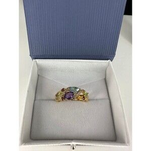Vintage Natural Gemstone w/Diamond | Sterling Silver w/18kt Gold Overlay Ring